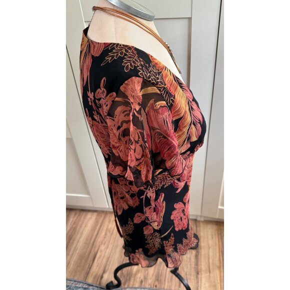 Johnathan Martin silk babydoll Floral Tie Top M  Whimsigoth Y2K Romantic fairy - Picture 8 of 11